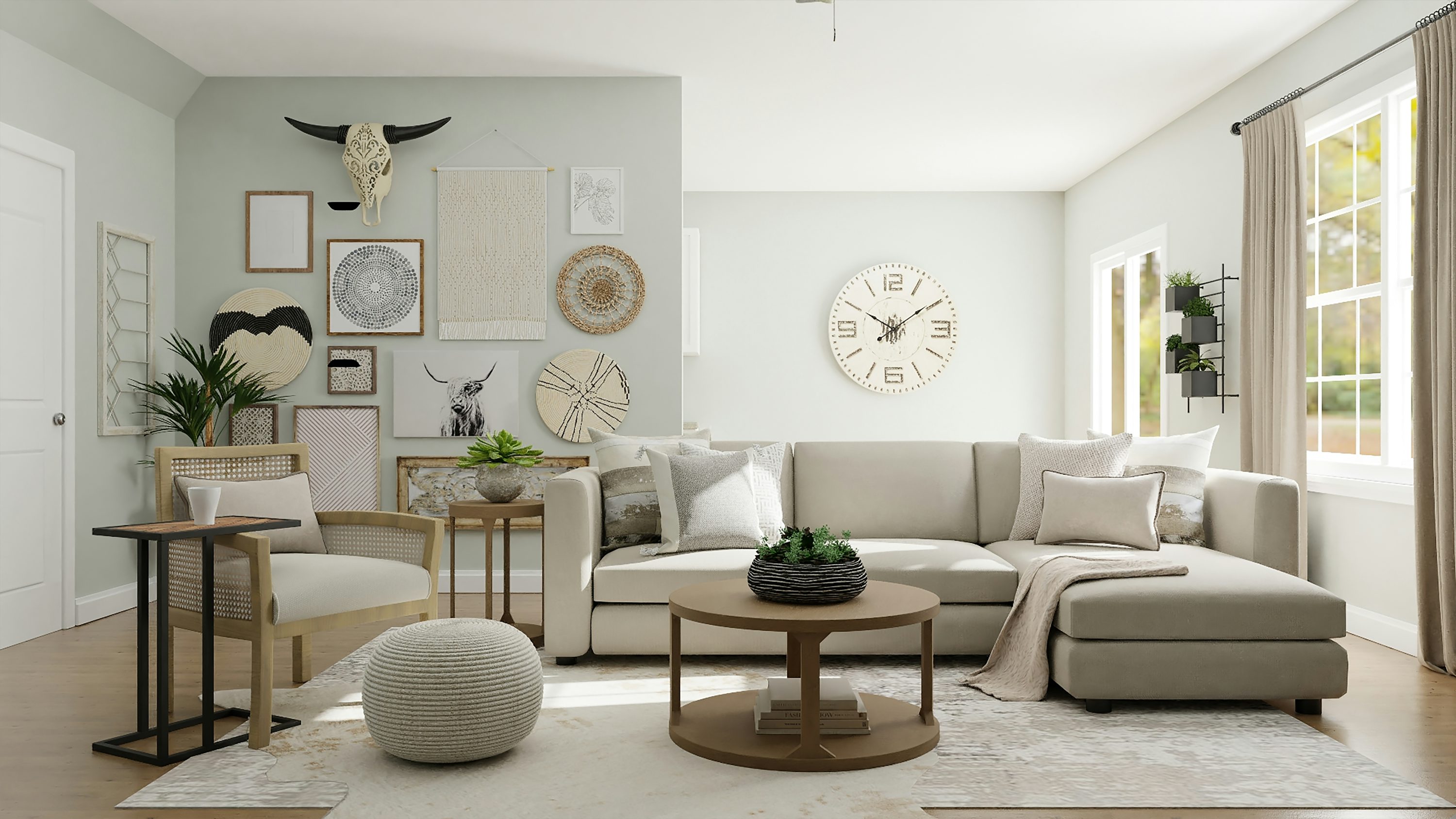 Modern living room with sofa and decorations